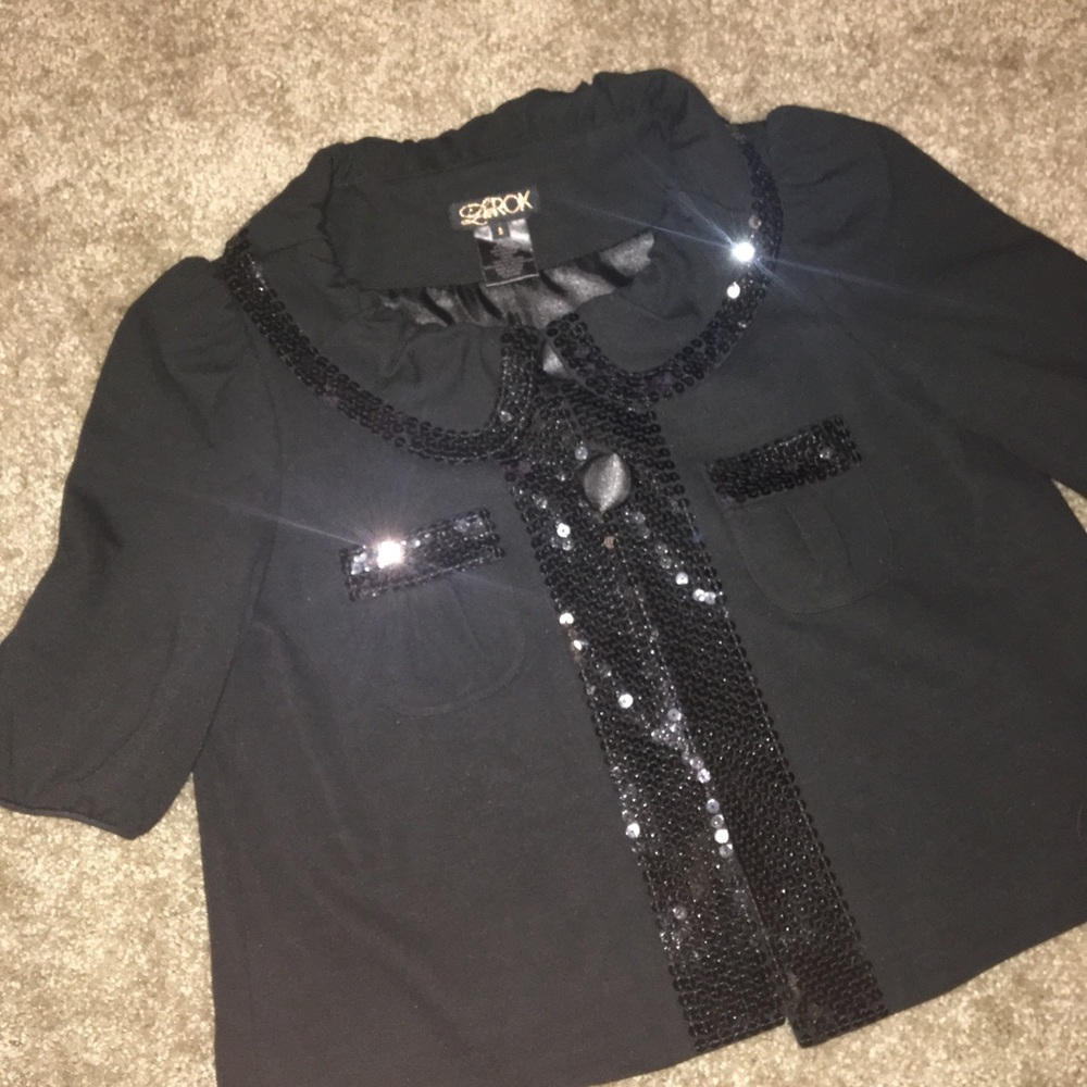 New LaRok Sequin Black Mid Sleeve Jacket Size Small Y2K